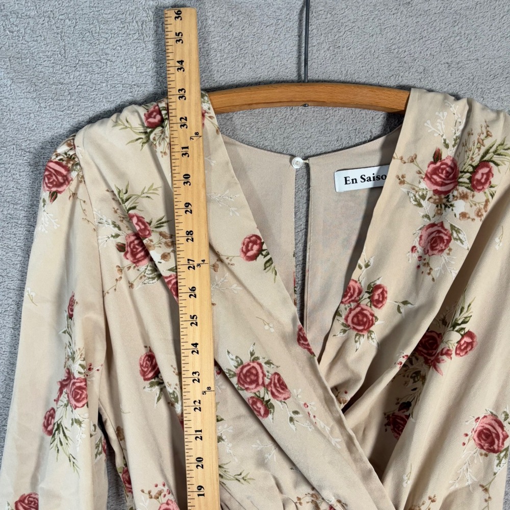 En Saison Floral Ruched Wrap Mini Dress Women's Size M‎ Beige Red Anthropologie - Picture 14 of 15